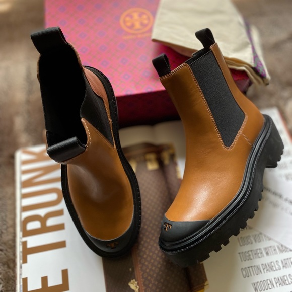 Tory Burch Lug Sole Platform Chelsea Bootie In Caballo Brown/black - Picture 6 of 13